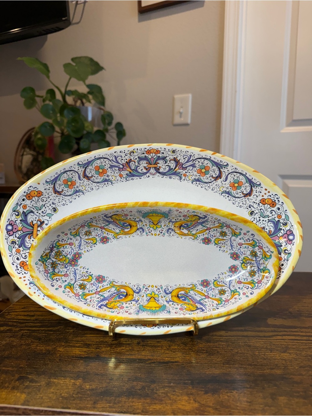 MOMA Ceramiche Artigianali Italy Raffaellesco Dragon Oval Platters Set of 2